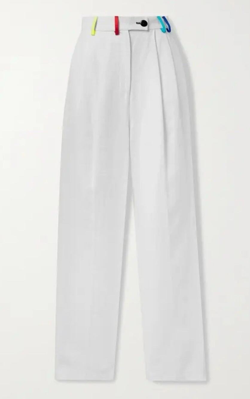 CHRISTOPHER JOHN ROGERS ColorBlock Pleated Linen Straight Leg Pants 4 A001034